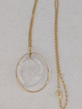 Faceted Glass Reverse Etched Rose Gold Tone Pendant Necklace